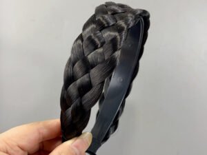 Diadema trenzada negra de cinco hebras cabello sintético