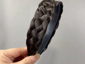 Diadema trenzada castaño oscuro de cinco hebras cabello sintético