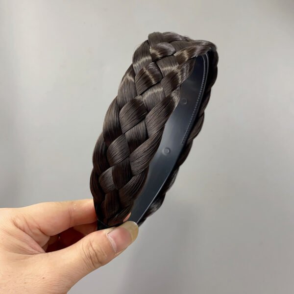 Diadema trenzada castaño oscuro de cinco hebras cabello sintético