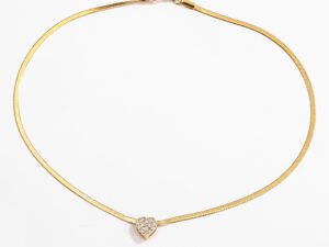 Collar dorado cadena snake corazon circonias chapado en oro de 18k