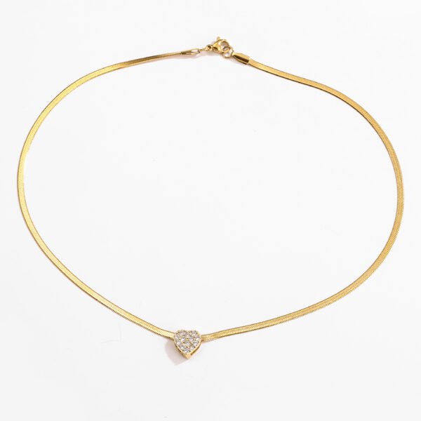 Collar dorado cadena snake corazon circonias chapado en oro de 18k