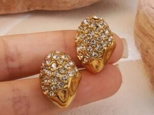 Aretes dorados Vintage con circonias incrustadas de acero inoxidable chapado en oro de 18k