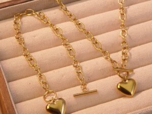 Set dorado cadena snake corazon liso de acero inoxidable