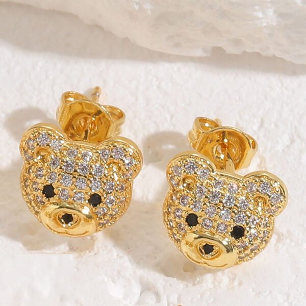 Aretes dorados oso pequeño con circonias incrustadas de chapado en oro de 14k