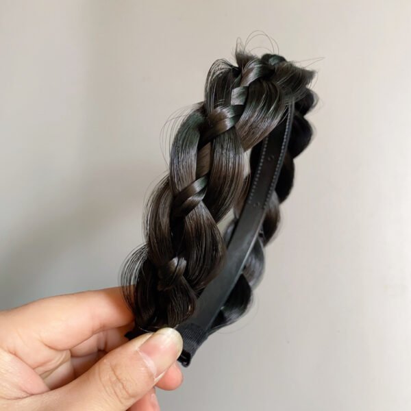 Diadema negra doble trenzada de 3 hebras cabello sintético