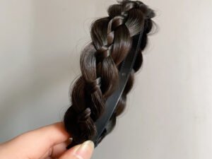 Diadema doble trenzada castaño oscuro de 3 hebras cabello sintético