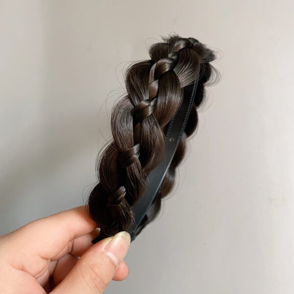 Diadema doble trenzada castaño oscuro de 3 hebras cabello sintético