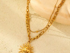 Collar dorado doble con dije de sol acero inoxidable inoxidable
