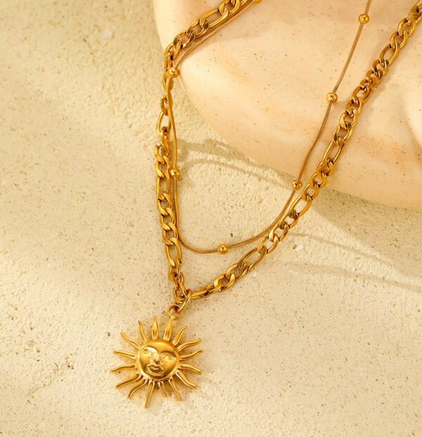 Collar dorado doble con dije de sol acero inoxidable inoxidable