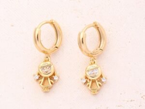 Aretes dorados niña trenzas con circonias chapado en oro de 18k