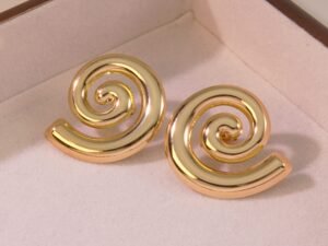 Aretes dorados en forma de espiral acero inoxidable chapado en oro de 18k