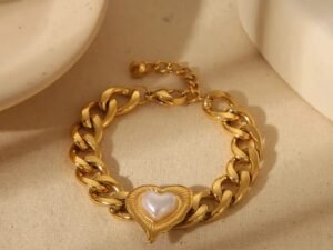 Pulsera dorada corazon nacar de acero inoxidable chapado en oro de 18k