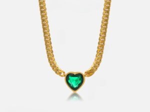 Collar dorado corazón verde esmeralda acero inoxidable