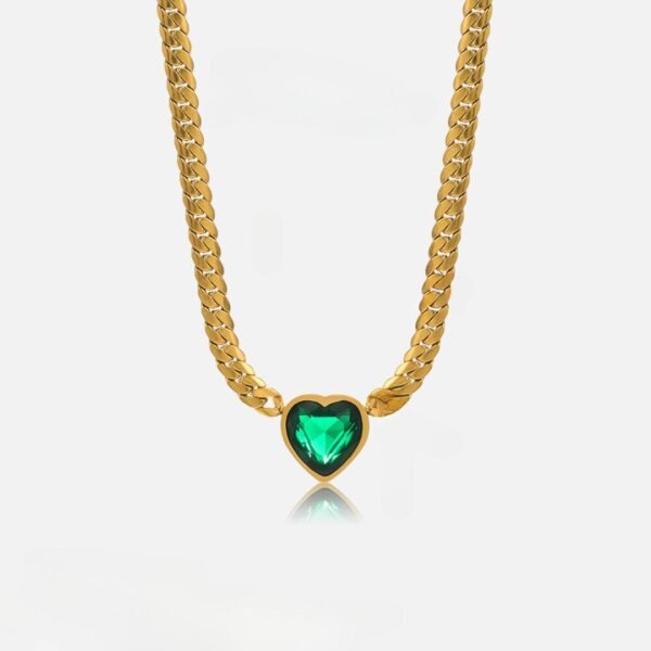 Collar dorado corazón verde esmeralda acero inoxidable