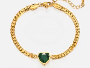 Pulsera dorada corazón verde esmeralda acero inoxidable