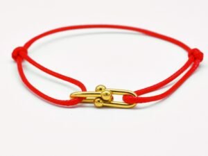 Pulsera cuerda roja encerada de acero inoxidable chapado en oro de 18k