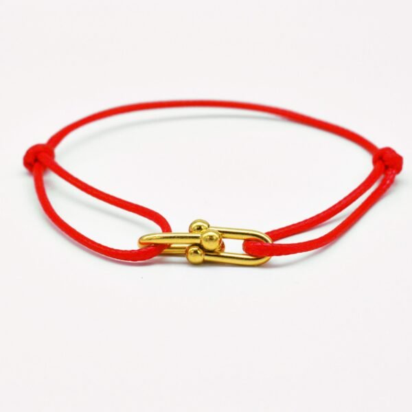 Pulsera cuerda roja encerada de acero inoxidable chapado en oro de 18k