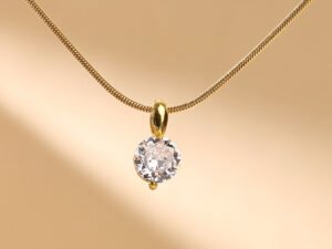 Cadena cola de ratón con circonia de acero inoxidable chapado en oro 18k
