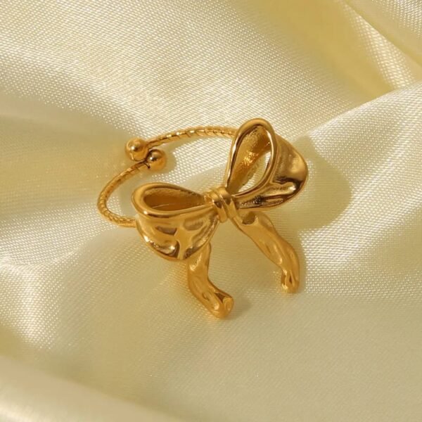 Anillo ajustable dorado moño de acero inoxidable chapado en oro 18k