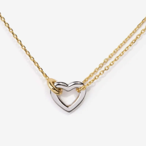 Cadena dorada corazón plateado acero titanio chapado en oro