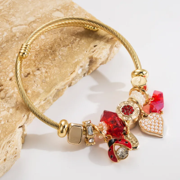Pulsera estilo pandora charms rojos acero inoxidable chapado en oro charms de aleación
