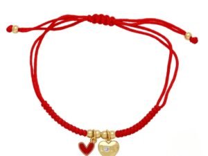 Pulsera roja hilo chino corazón love chapado en oro de 18k