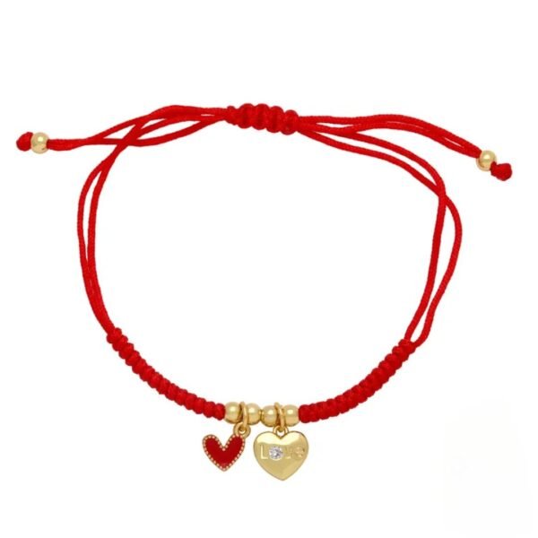 Pulsera roja hilo chino corazón love chapado en oro de 18k