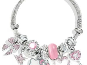 Pulsera plateada estilo pandora charm Hello Kitty acero titanio charms de aleación