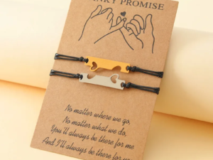 Duo de pulseras pinky promise cuerda negra encerada acero inoxidable