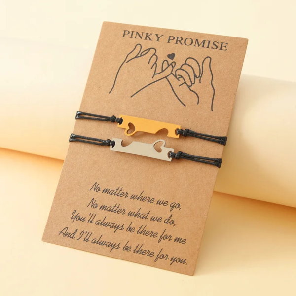 Duo de pulseras pinky promise cuerda negra encerada acero inoxidable