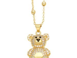 Collar dorado con borlas oso circonia acero inoxidable chapado en oro de 18k