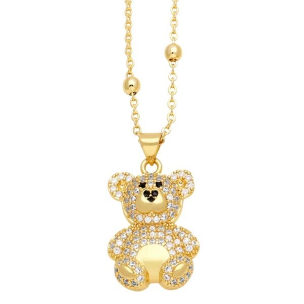 Collar dorado con borlas oso circonia acero inoxidable chapado en oro de 18k