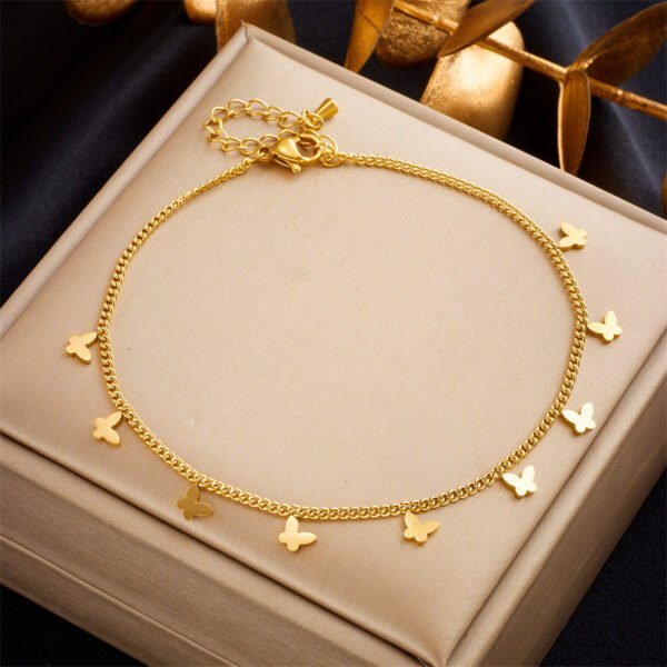 Tobillera dorada mariposa acero inoxidable chapado en oro de 18k