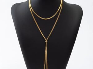 Collar largo corbatero dorado snake acero titanio chapado en oro de 18k