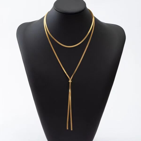 Collar largo corbatero dorado snake acero titanio chapado en oro de 18k