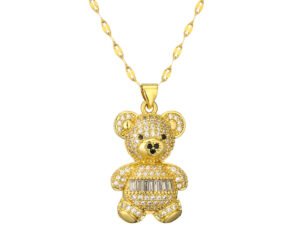 Collar dorado cadena crispeta oso circonias acero titanio enchapado