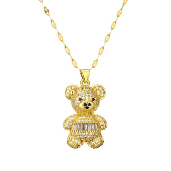 Collar dorado cadena crispeta oso circonias acero titanio enchapado