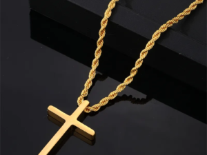 Collar dorado lazo cruz lisa acero inoxidable chapado en oro