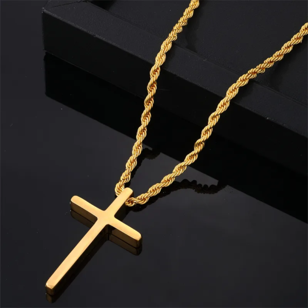 Collar dorado lazo cruz lisa acero inoxidable chapado en oro