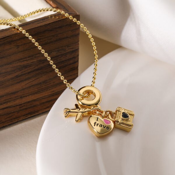 Collar cadena militar dorada charms amo viajar chapada de oro de 18k