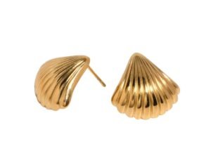 Aretes dorados concha acero inoxidable chapado en oro de 18k