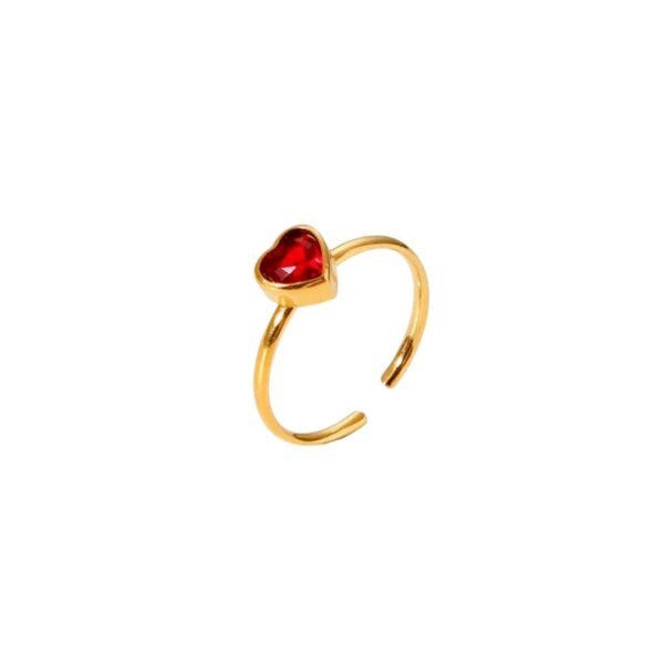 Anillo dorado ajustable corazón rojo acero inoxidable chapado en oro de 18k