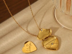 Collar corazón relicario I love you acero inoxidable chapado en oro de 18k