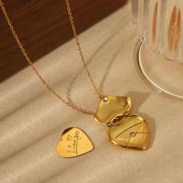 Collar corazón relicario I love you acero inoxidable chapado en oro de 18k