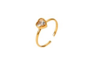 Anillo dorado corazón circonia acero inoxidable chapado en oro de 18k