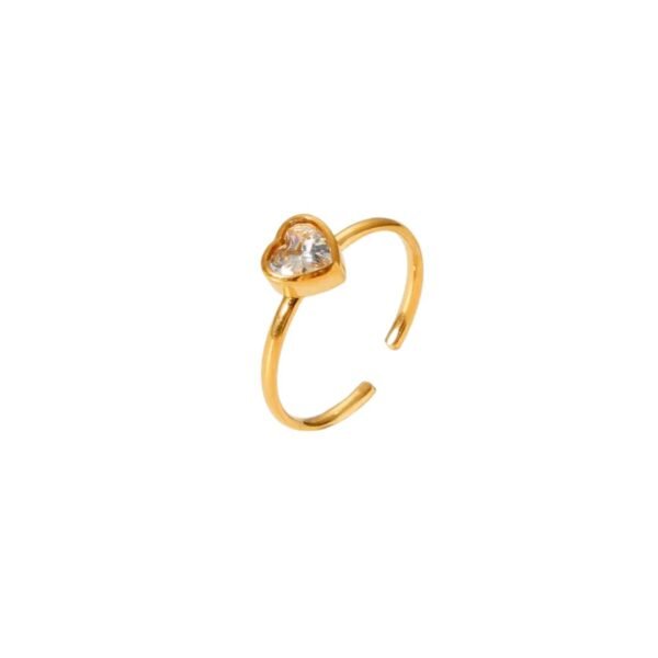 Anillo dorado corazón circonia acero inoxidable chapado en oro de 18k
