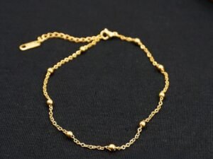 Tobillera dorada bolitas de acero inoxidable chapada en oro de 18k