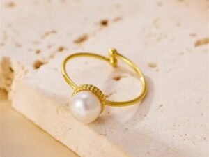 Anillo dorado perla acero inoxidable chapado en oro 18k