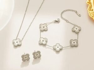 Set plateado Van Cleef Acero Inoxidable chapada en oro de 18k