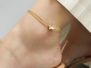 Tobillera dorada dable mariposa nacar de Acero titanio chapado en oro